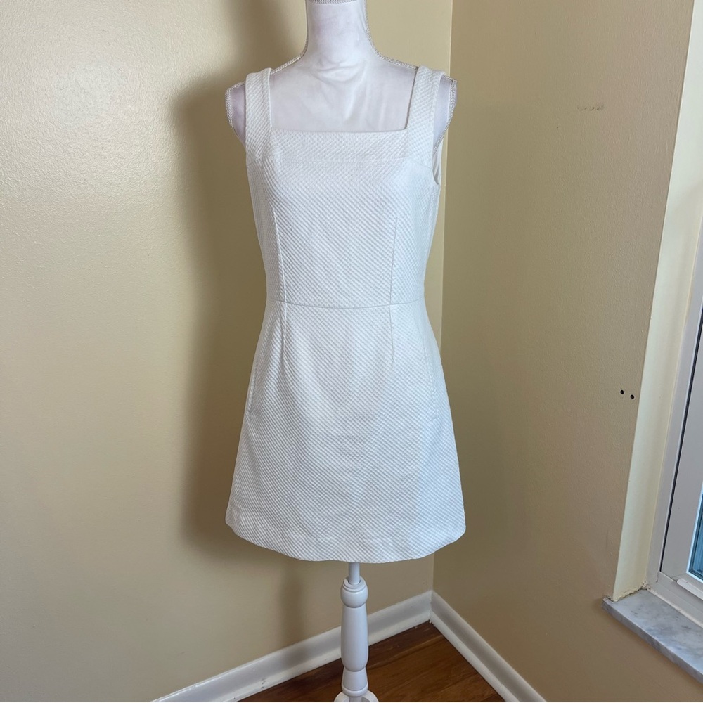 Tory Burch Little White Dress LWD Size 6 Textured Square Neck Mini Sleeveless